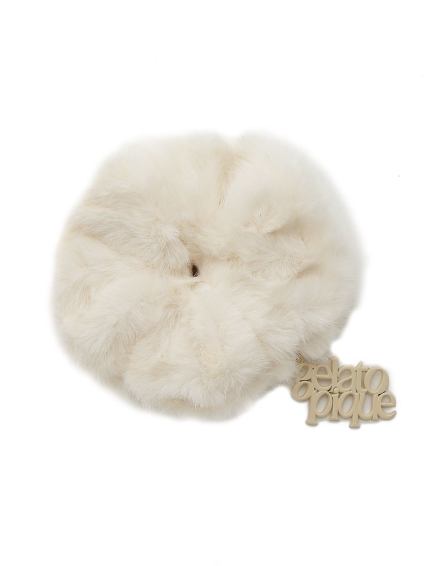 たっぷりボリュームファーシュシュ  ライトグレー/ハート＆フロッキーグリーン たっぷりボリュームファーシュシュ ライトグレー/ハート＆フロッキー