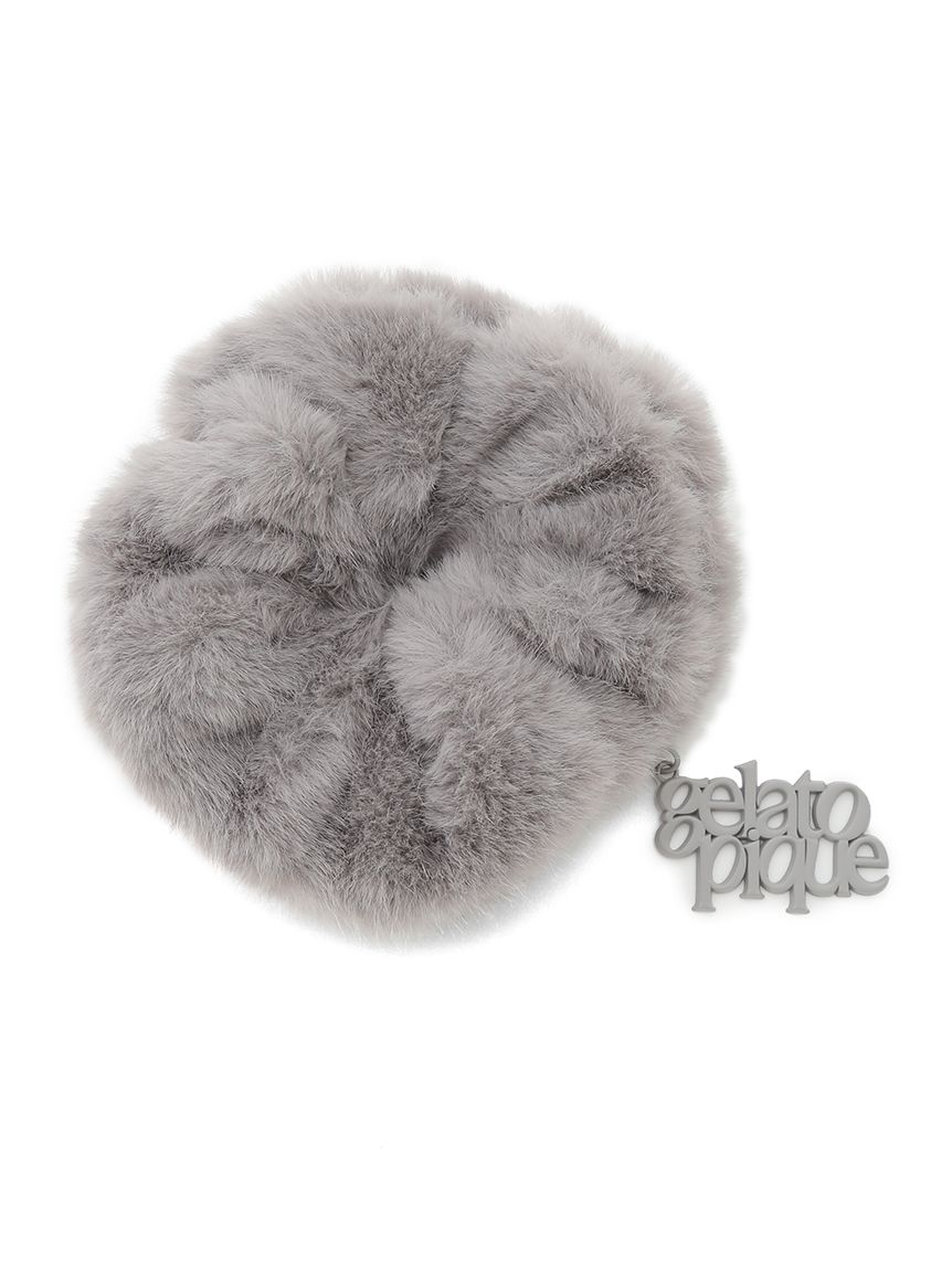 たっぷりボリュームファーシュシュ  ライトグレー/ハート＆フロッキーグリーン ファーシュシュ(ヘアアクセサリー)｜ルームウェア・パジャマ通販の