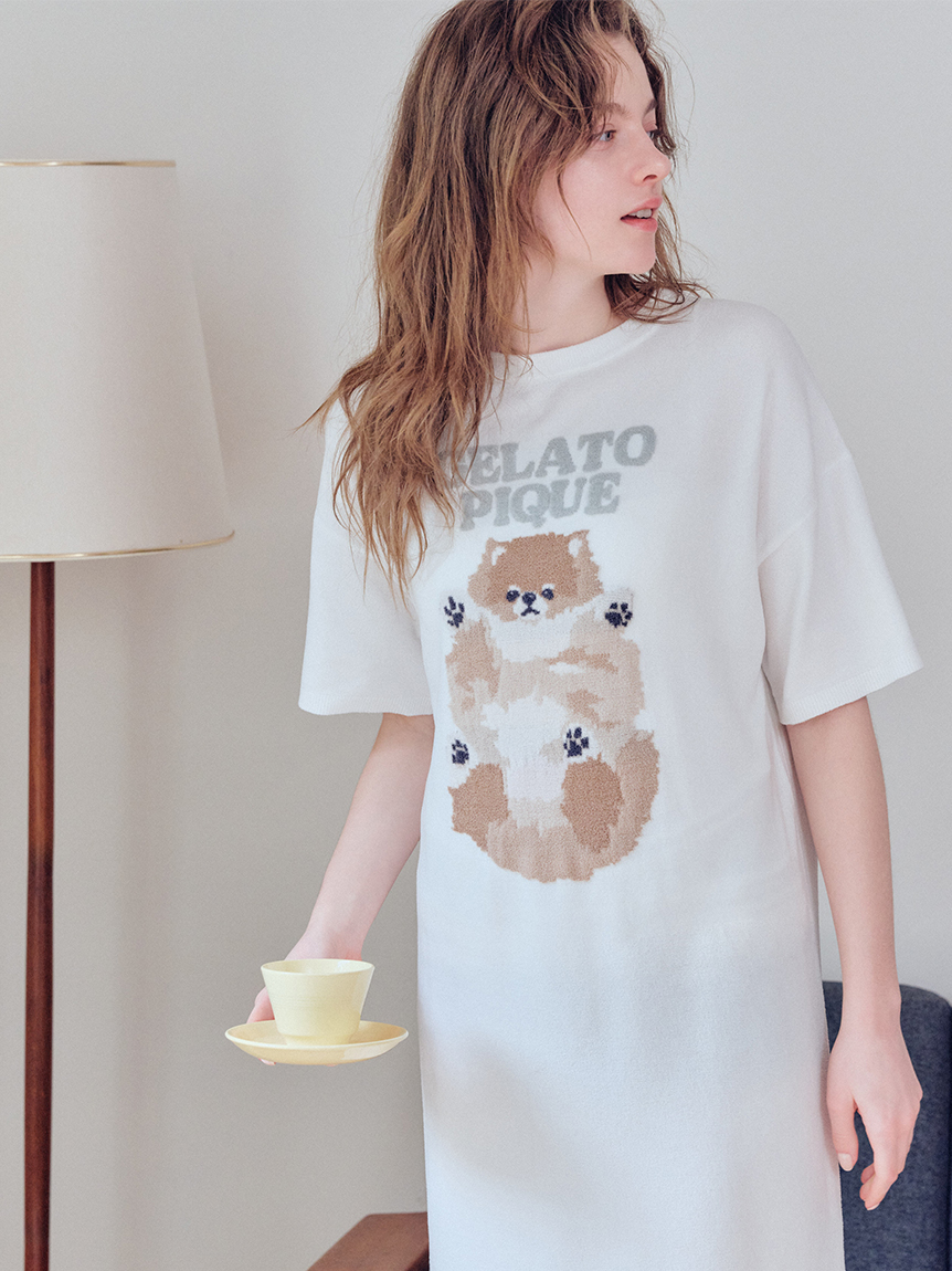 新品♡ジェラートピケ♡ シーズ―ジャガードワンピース　ネイビー ドッグジャガードワンピース(ワンピース)｜ルームウェア・パジャマ通販