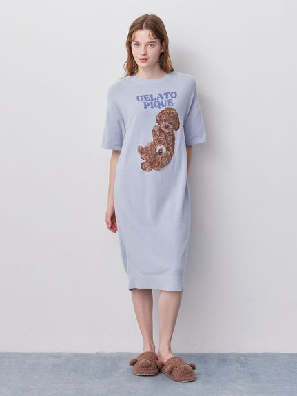 新品♡ジェラートピケ♡ シーズ―ジャガードワンピース　ネイビー ドッグジャガードワンピース(ワンピース)｜ルームウェア・パジャマ通販