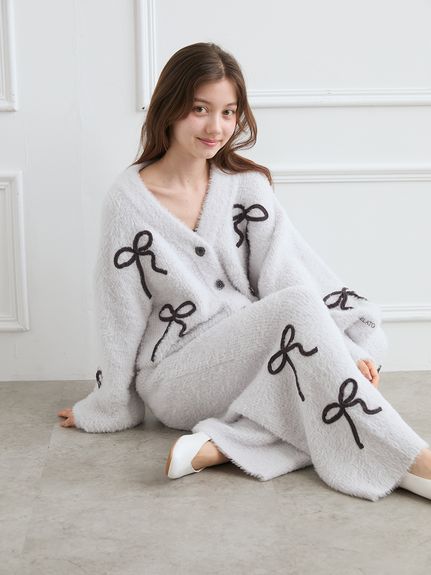 【即完売品】gelato piqueジェラピケ リボンルームウェアセットアップ リボンフェザーロングパンツ(ロングパンツ)｜ルームウェア・パジャマ