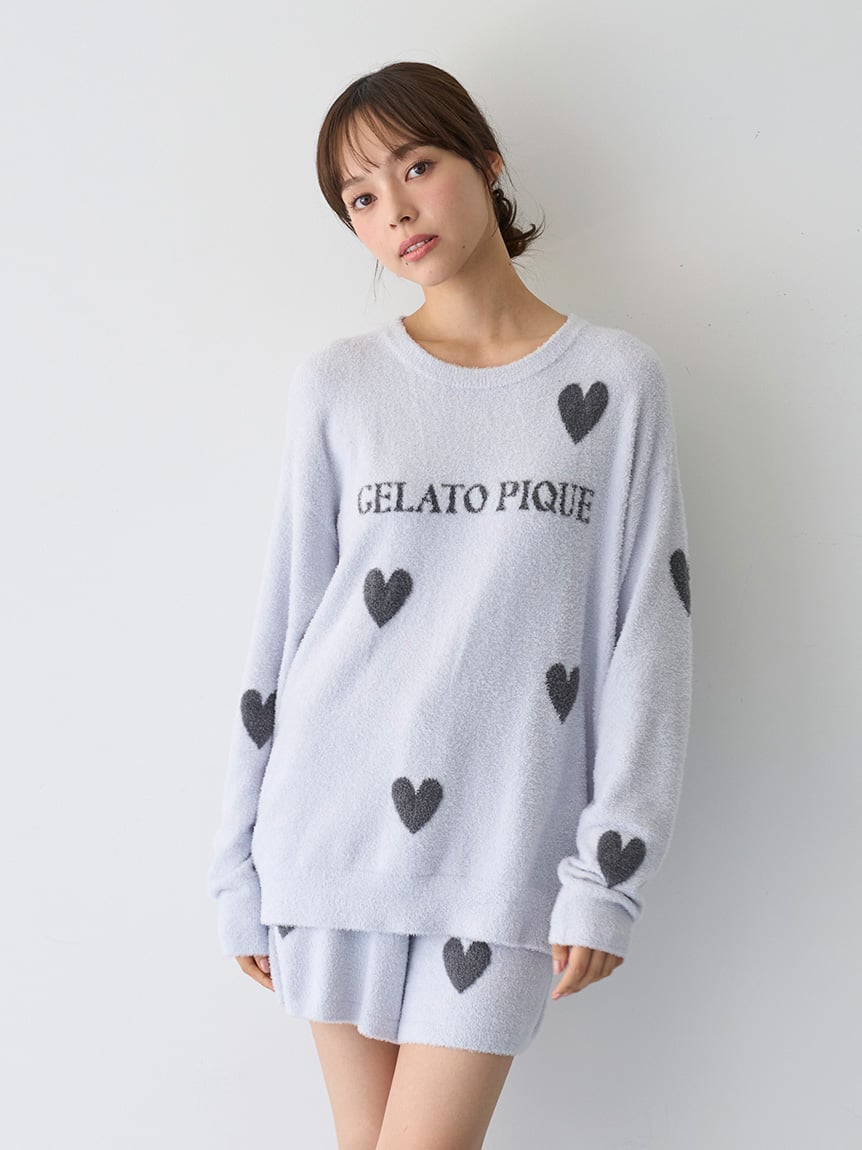 ジェラピケ　ホットスムーズィーハートJQDショートパンツ(NVY-F) WOMEN】ハートロゴJQD プルオーバー＆ショートパンツセット