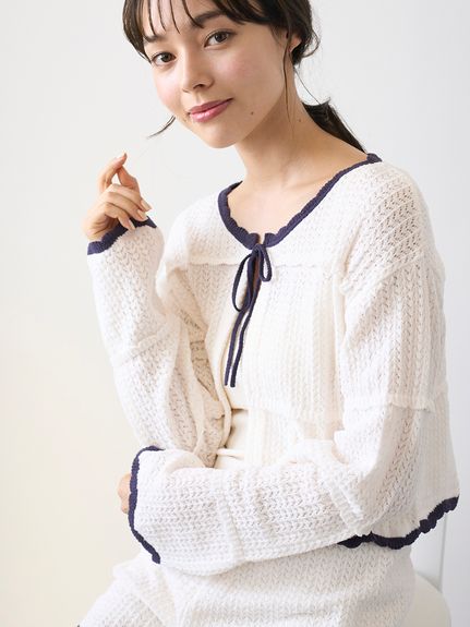 ジェラートピケ　ショールカラーカーディガン&ショートパンツ USAGI ONLINE限定】チェリー柄ジャガードカーディガン&ショート