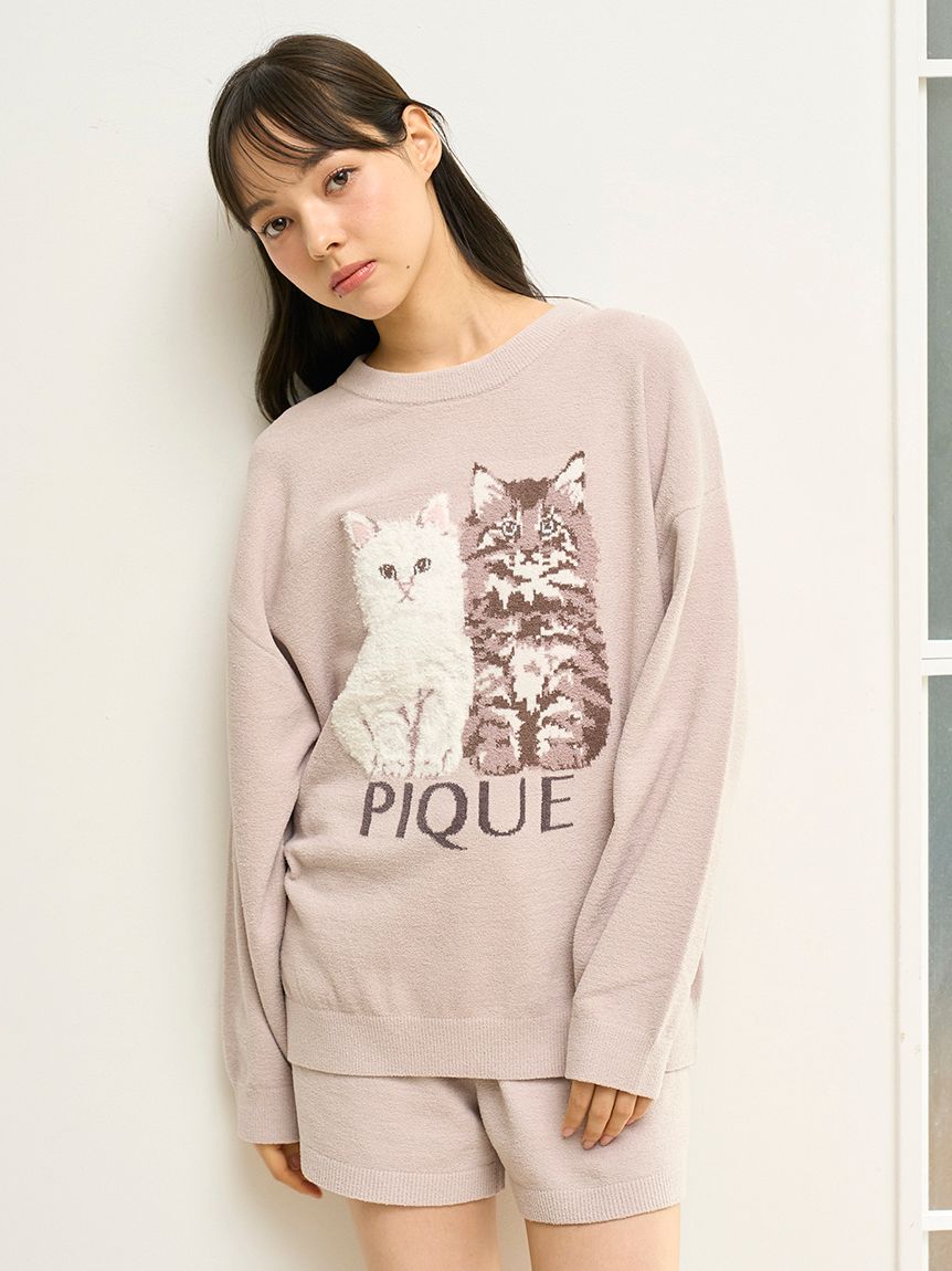 新品 gelato pique CAT ジャガード プルオーバー ピンク ツインキャットジャガードプルオーバー(ニットプルオーバー