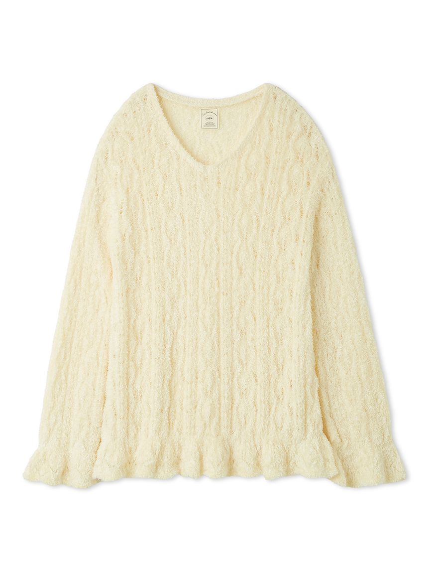 フェザー柄編みプルオーバー(ニットプルオーバー)｜ルームウェア