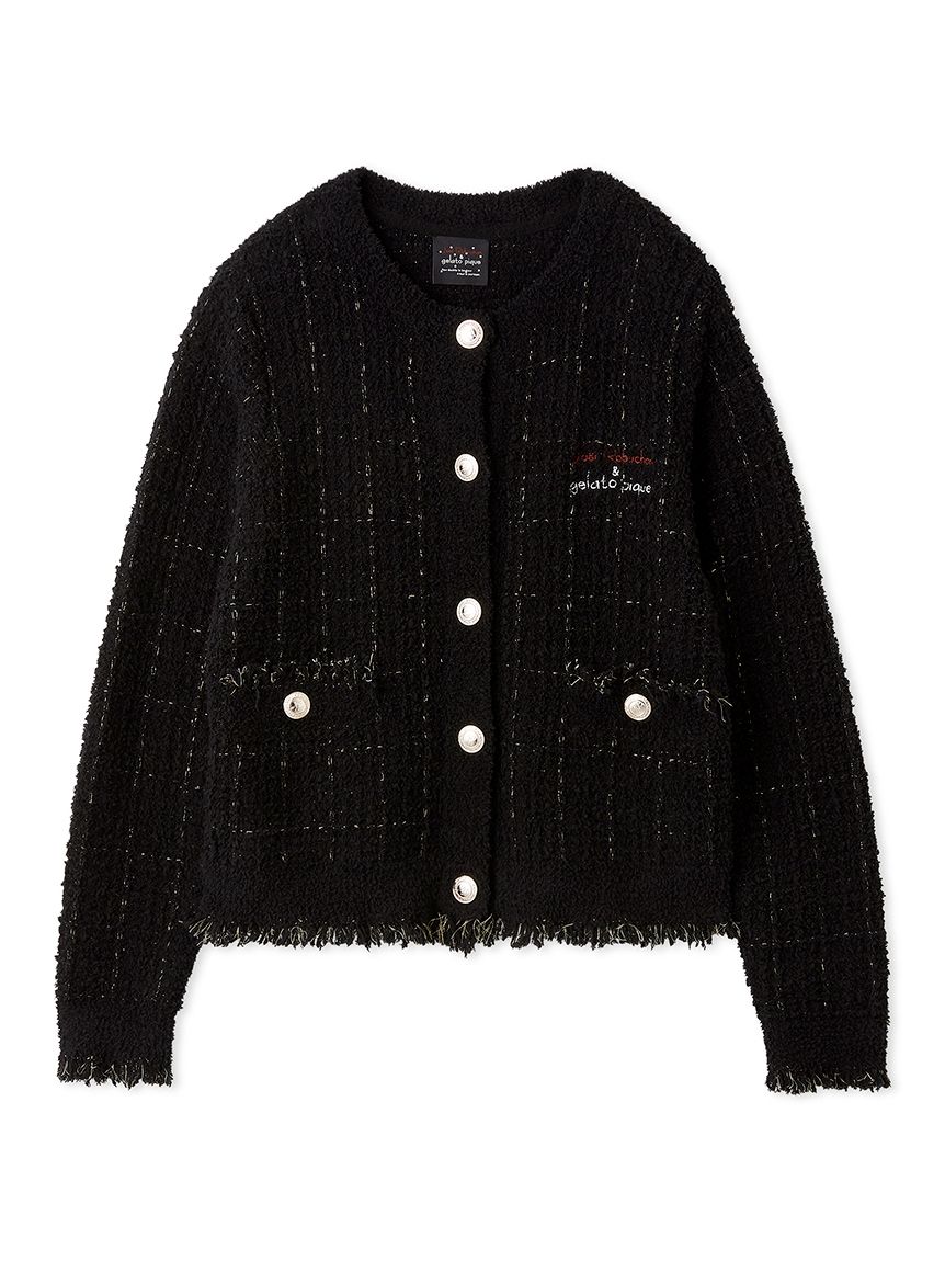 JOEL ROBUCHON】ツイードモコクルーネックカーディガン(カーディガン