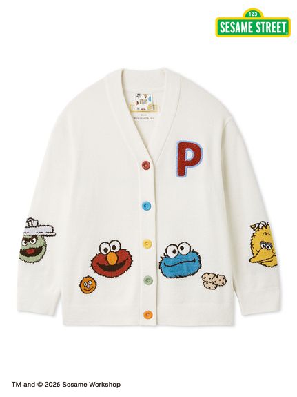 【SESAME STREET】エアリーモコアップリケカーディガン SESAME STREET】エアリーモコアップリケカーディガン(カーディガン