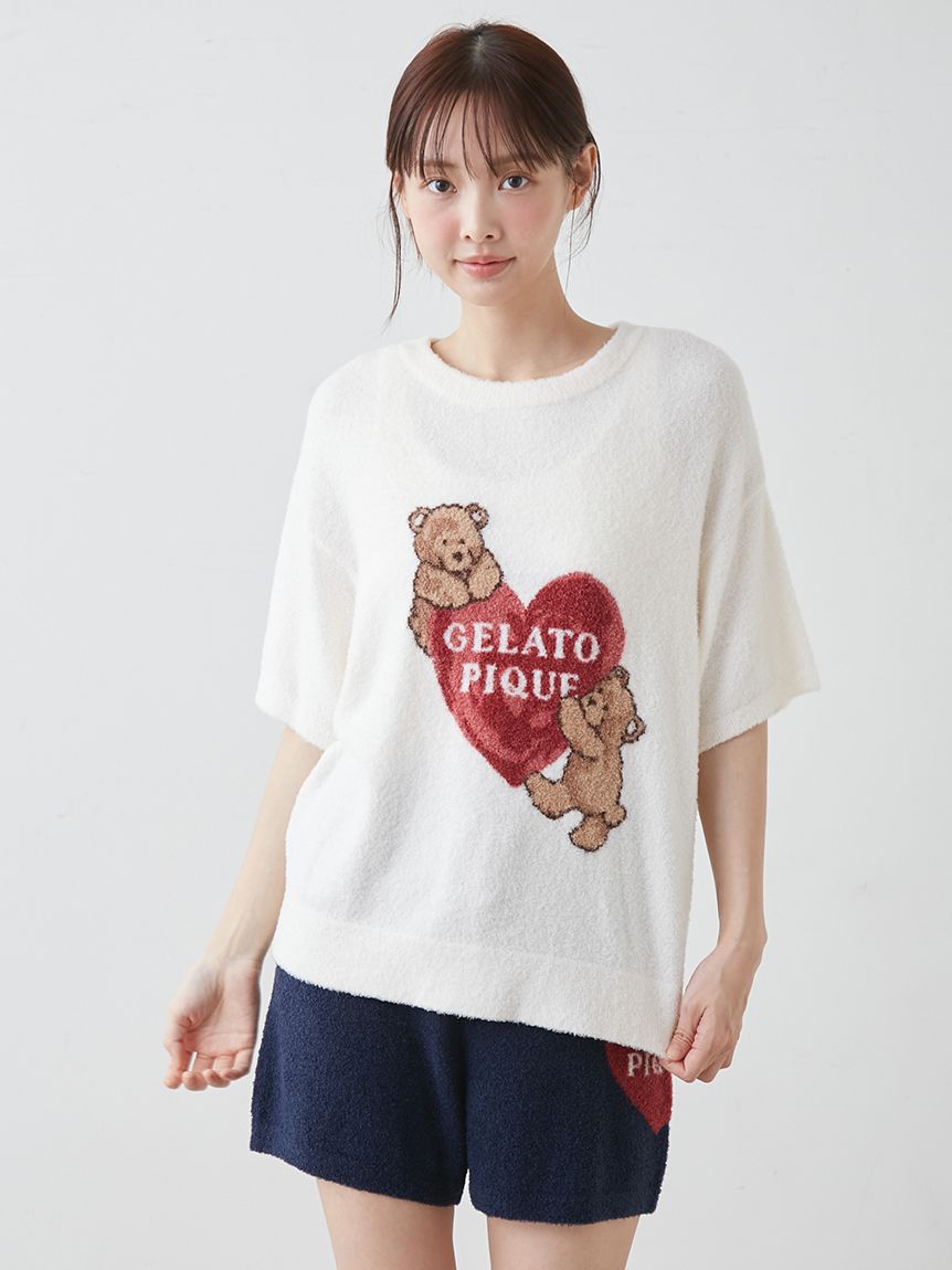 接触冷感】スムーズィーBEAR HEART ジャガードプルオーバー(ニットプル