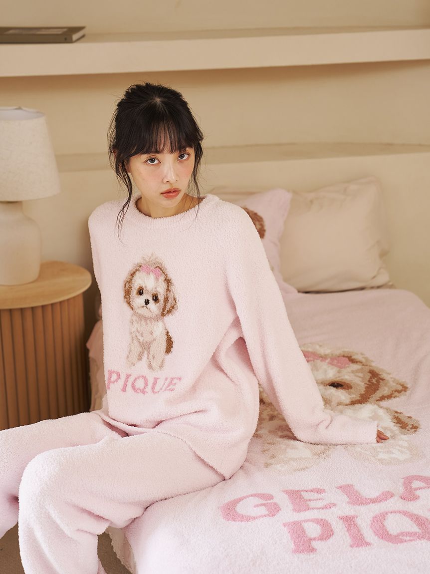 新品　Katie WINTER GIRL ベルボトムニットパンツ　ピンク　フリー オフィシャルサイト・MASH STORE限定】ベビモコリボンDOGジャガード