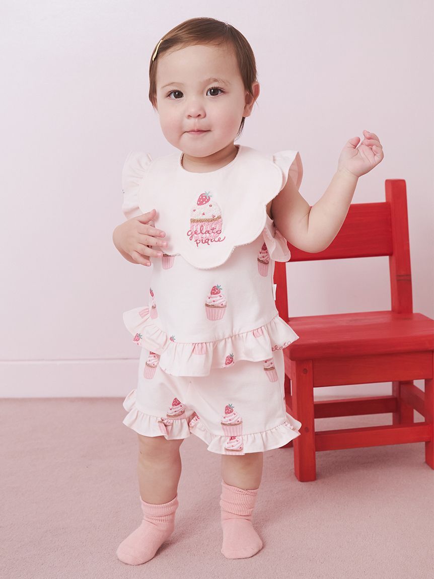ジェラートピケ＊カップケーキ ラッピング済み】BABYカップケーキ柄ロンパース&スタイSET(ロンパース ナルエー スナイデルホーム セットアップ ルームウェア・パジャマ