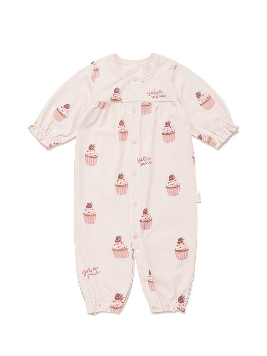 BABY】新生児カップケーキ柄2WAYオール(新生児 (50cm))｜ルームウェア