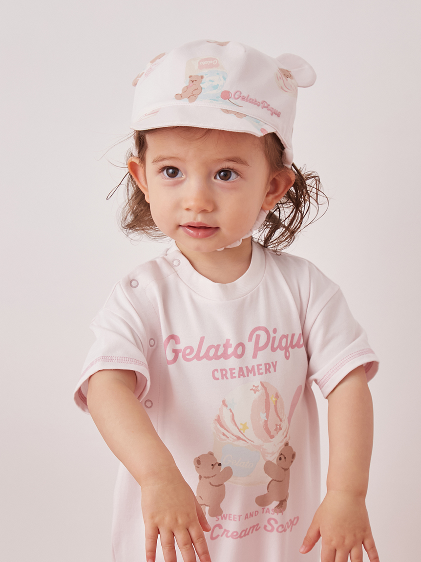 BABY】【接触冷感】アイスクリームベアワンポイントロンパース