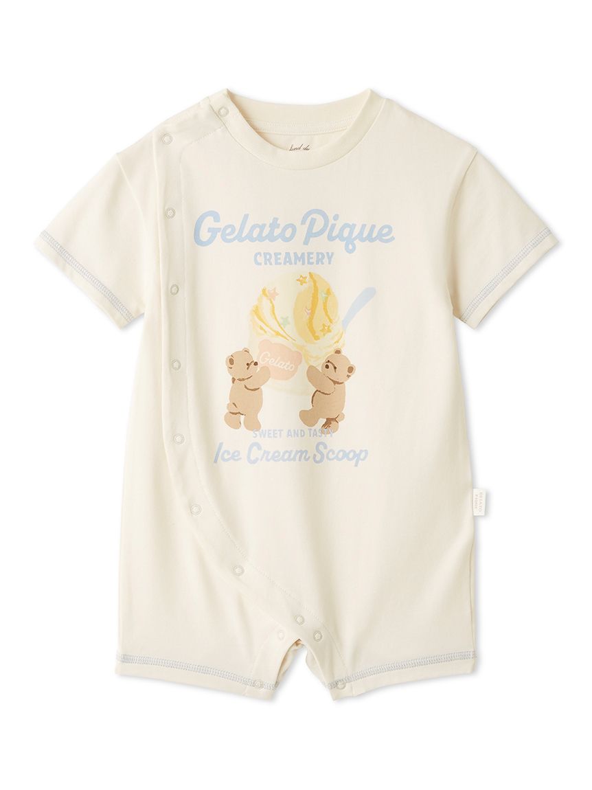 BABY】【接触冷感】アイスクリームベアワンポイントロンパース