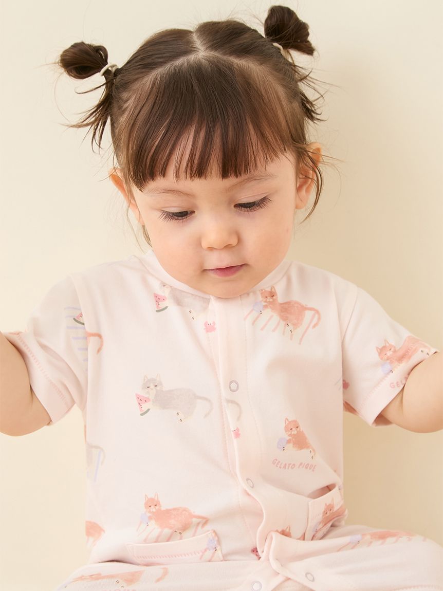 BABY】シーサイドキャット柄半袖ロンパース(ロンパース)｜ルームウェア