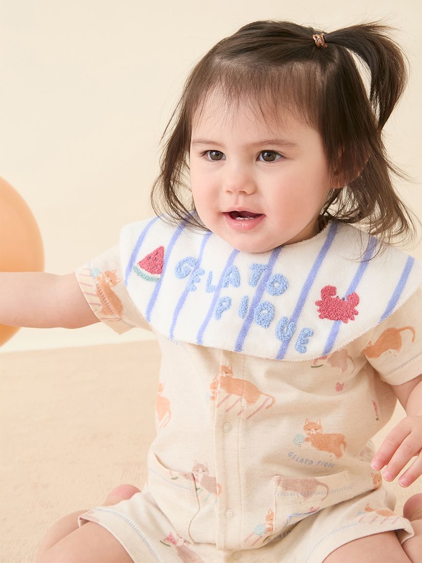 ラッピング済み】【BABY】シーサイドキャット柄半袖ロンパース&スタイ