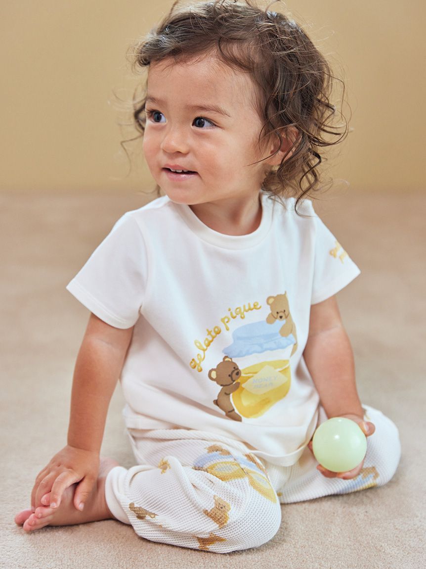 【新品】ジェラートピケ　はちみつベア柄Tシャツ&ロングパンツセット 新品】ジェラートピケ はちみつベア柄Tシャツ&ロングパンツ