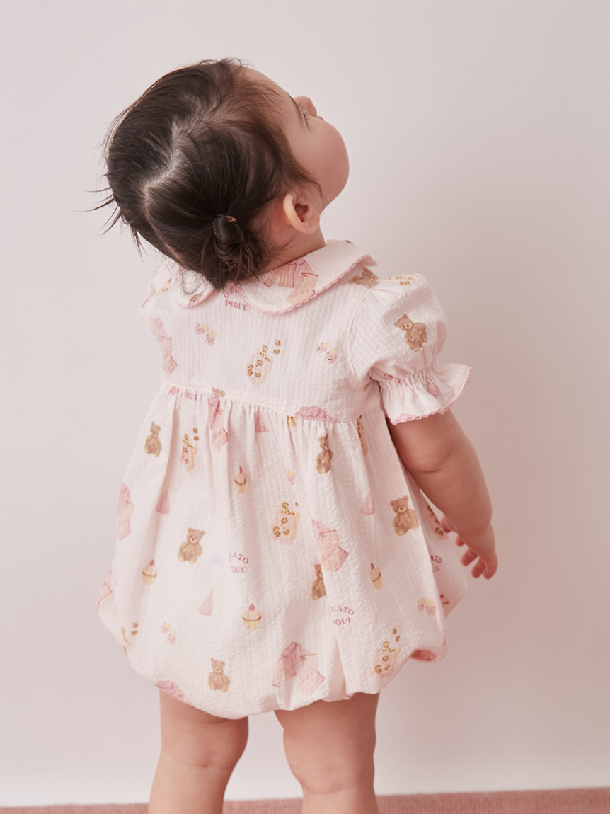 【める】パジャマパーティー BABY】パジャマパーティー柄シャーリングロンパース(ロンパース