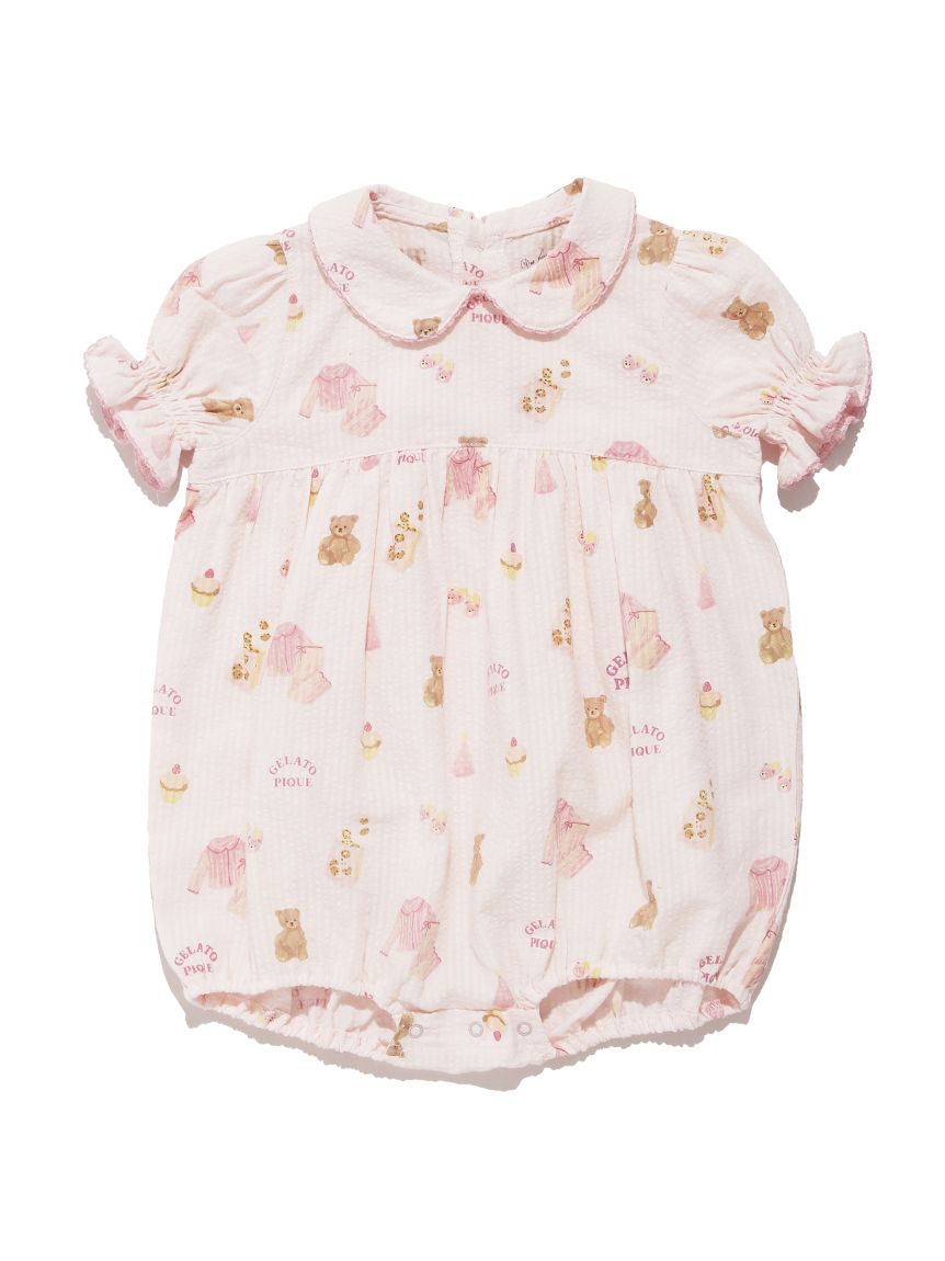 BABY】パジャマパーティー柄シャーリングロンパース(ロンパース 