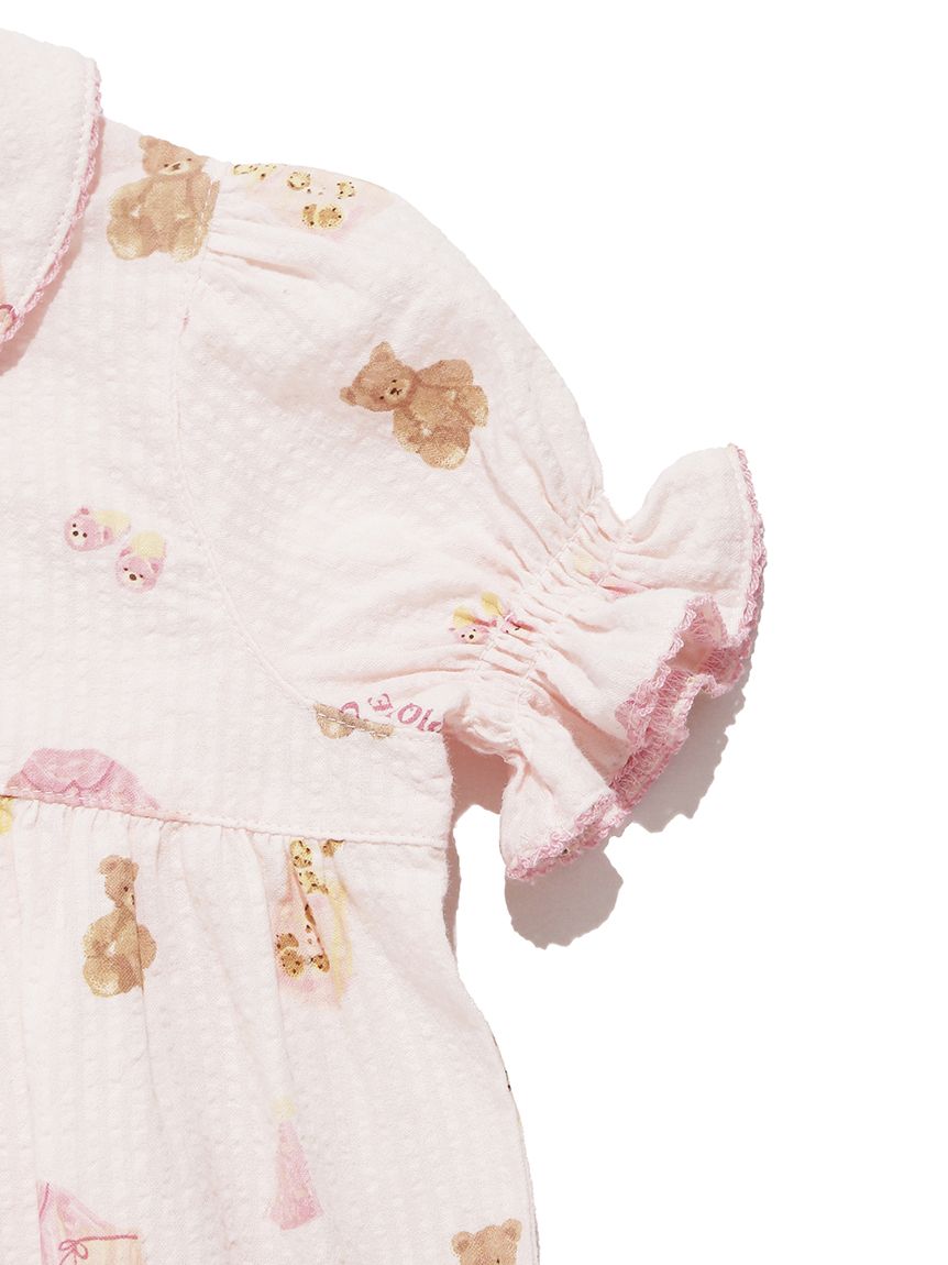 BABY】パジャマパーティー柄シャーリングロンパース(ロンパース