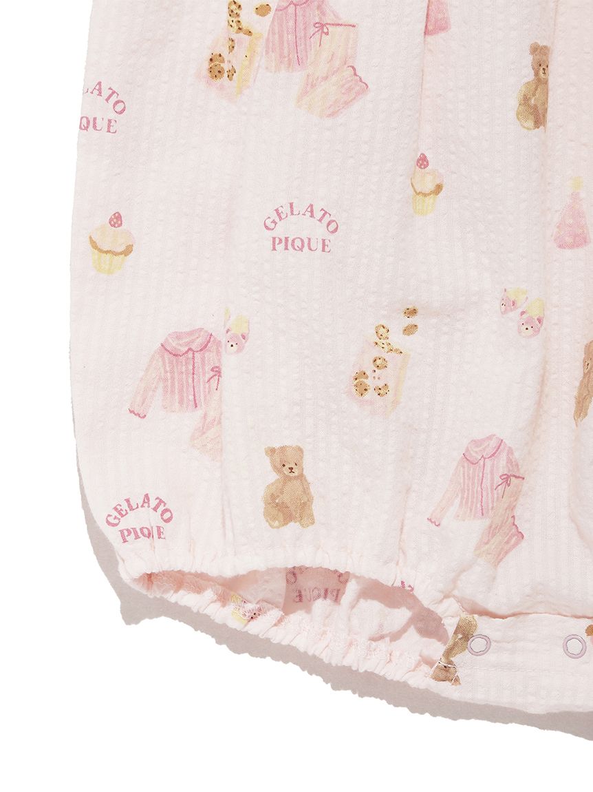 BABY】パジャマパーティー柄シャーリングロンパース(ロンパース