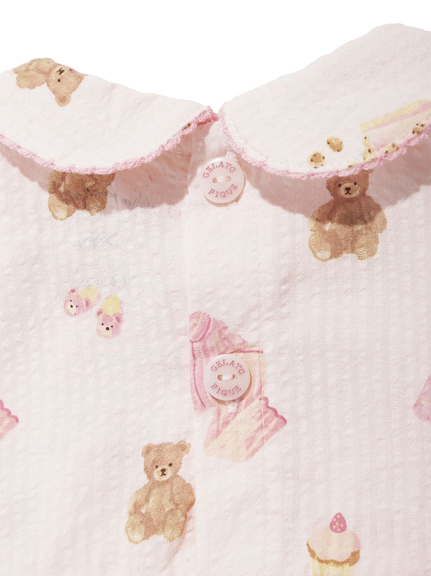 BABY】パジャマパーティー柄シャーリングロンパース(ロンパース
