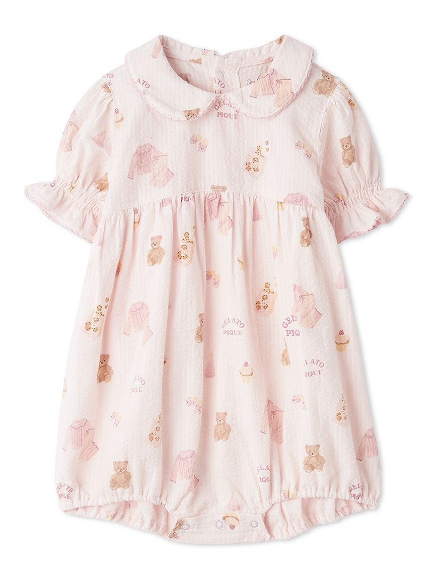 BABY】パジャマパーティー柄シャーリングロンパース(ロンパース