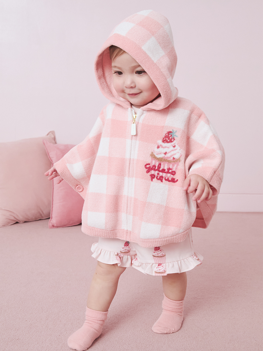 BABY】エアリーモコギンガムチェック柄ポンチョ(ポンチョ・パーカ