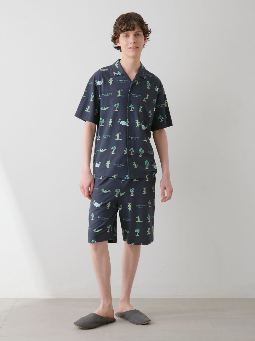 【接触冷感】レーヨンロゴワンポイントTシャツ& ハーフパンツ 洗濯機可/UVケア/接触冷感】フレンチスリーブロゴ・カラーT