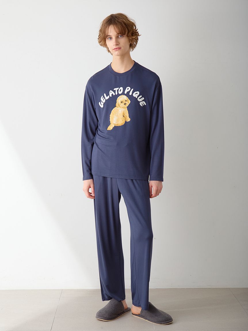 わんこページ HOMME】 DOGワンポイントプリントロングパンツ(ロングパンツ)｜ルーム