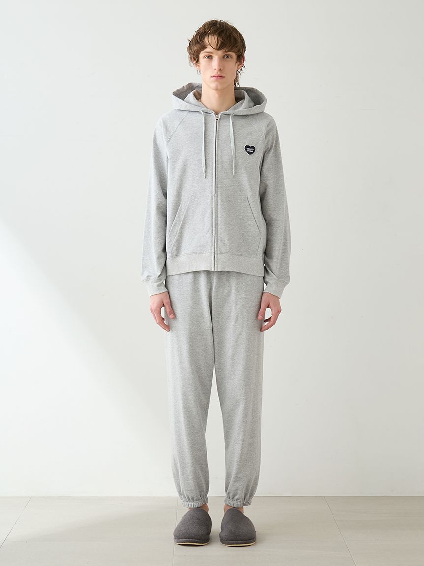 ジェラートピケ　裏毛パーカ＆裏毛ロングパンツ　スウェット　上下セット HOMME】裏毛ハートロゴ刺繍ロングパンツ(ロングパンツ)｜ルームウェア