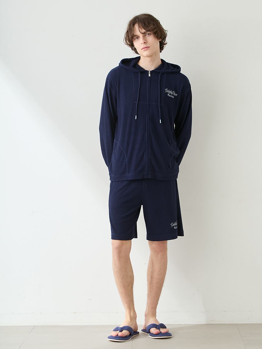 HOMME】【接触冷感】【UVカット】パイルワンポイントロゴ刺繍ハーフ