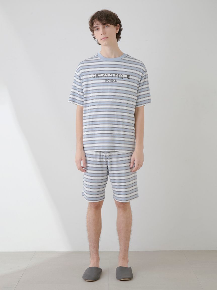 【HOMME】接触冷感レーヨンマルチボーダーTシャツ | PHCT251965