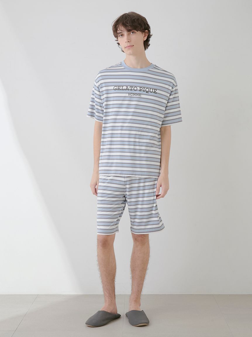 【HOMME】接触冷感レーヨンマルチボーダーTシャツ | PHCT251965