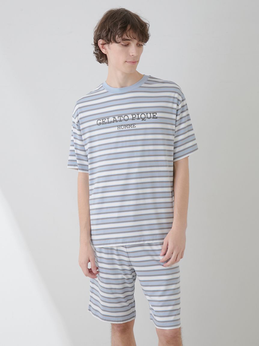 【HOMME】接触冷感レーヨンマルチボーダーTシャツ | PHCT251965