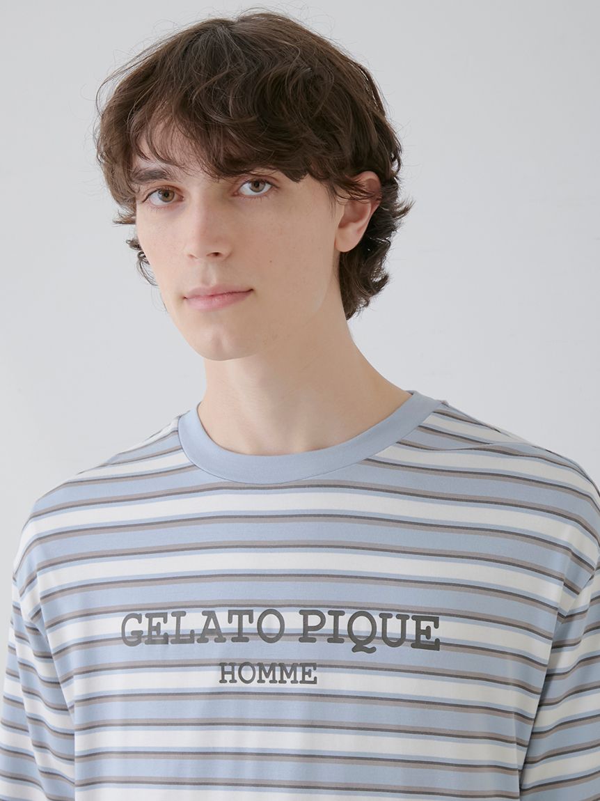 【HOMME】接触冷感レーヨンマルチボーダーTシャツ | PHCT251965