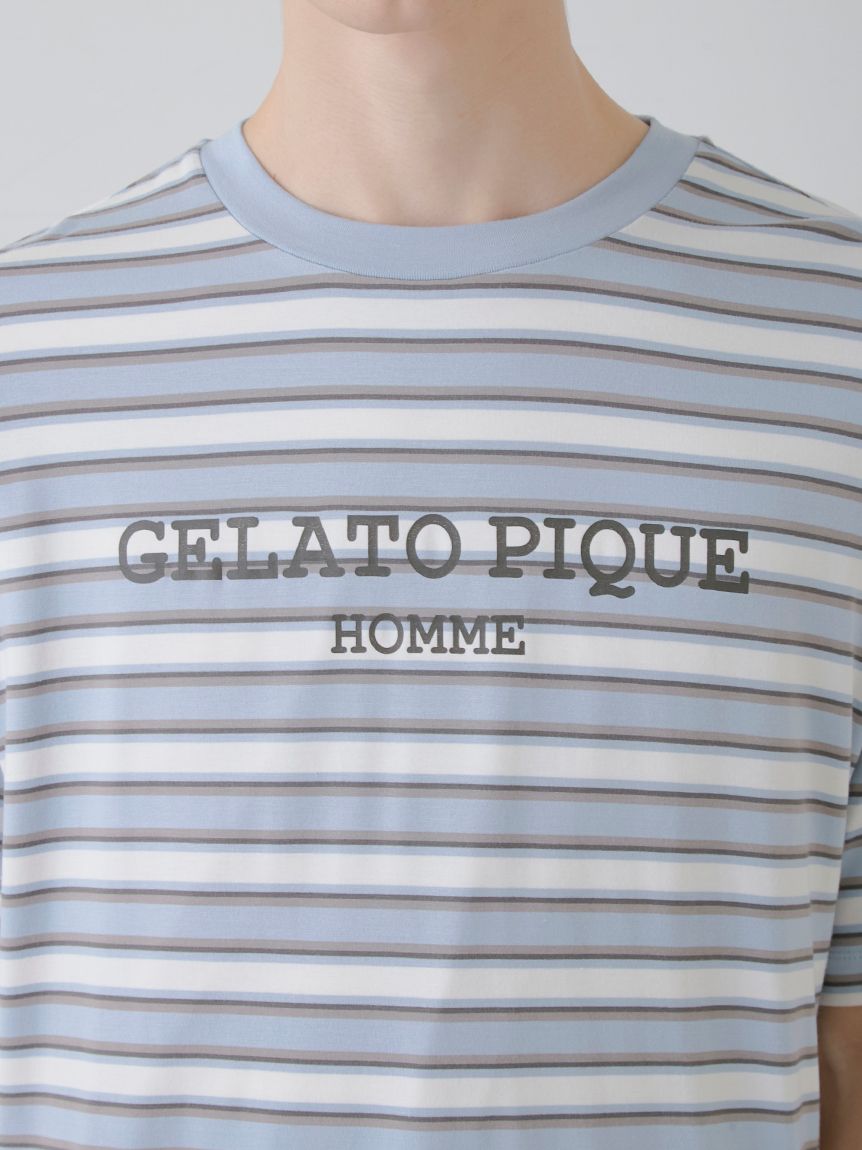 【HOMME】接触冷感レーヨンマルチボーダーTシャツ | PHCT251965
