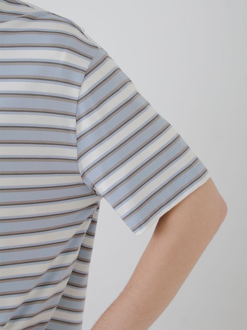 【HOMME】接触冷感レーヨンマルチボーダーTシャツ | PHCT251965