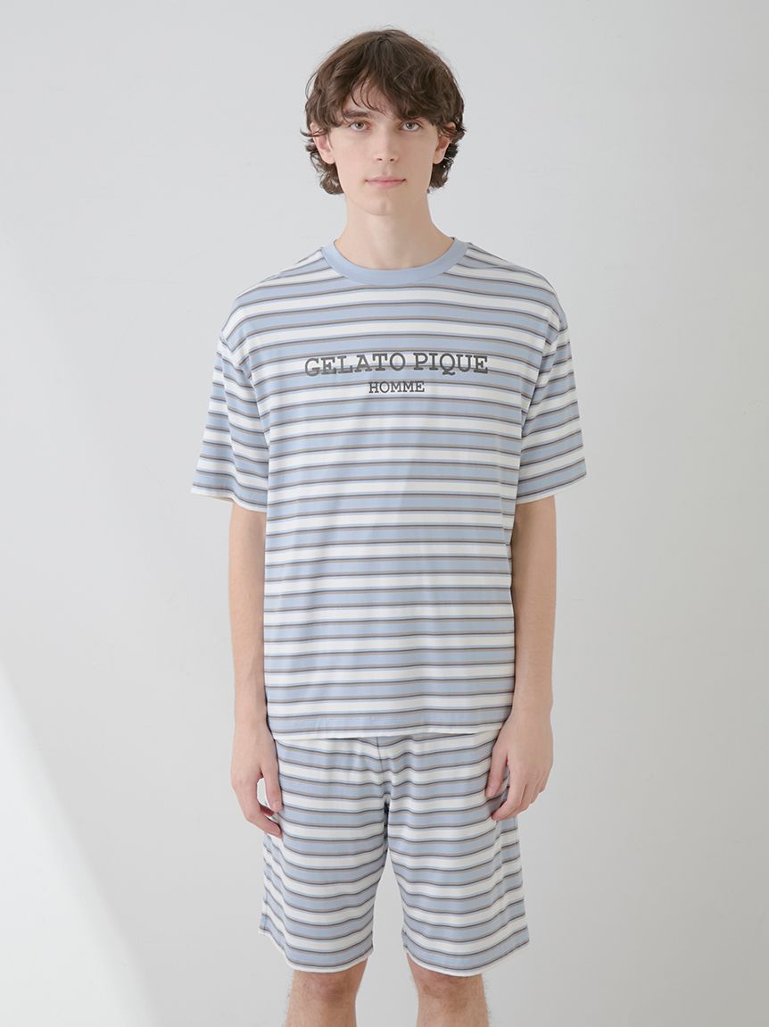 【HOMME】接触冷感レーヨンマルチボーダーTシャツ | PHCT251965