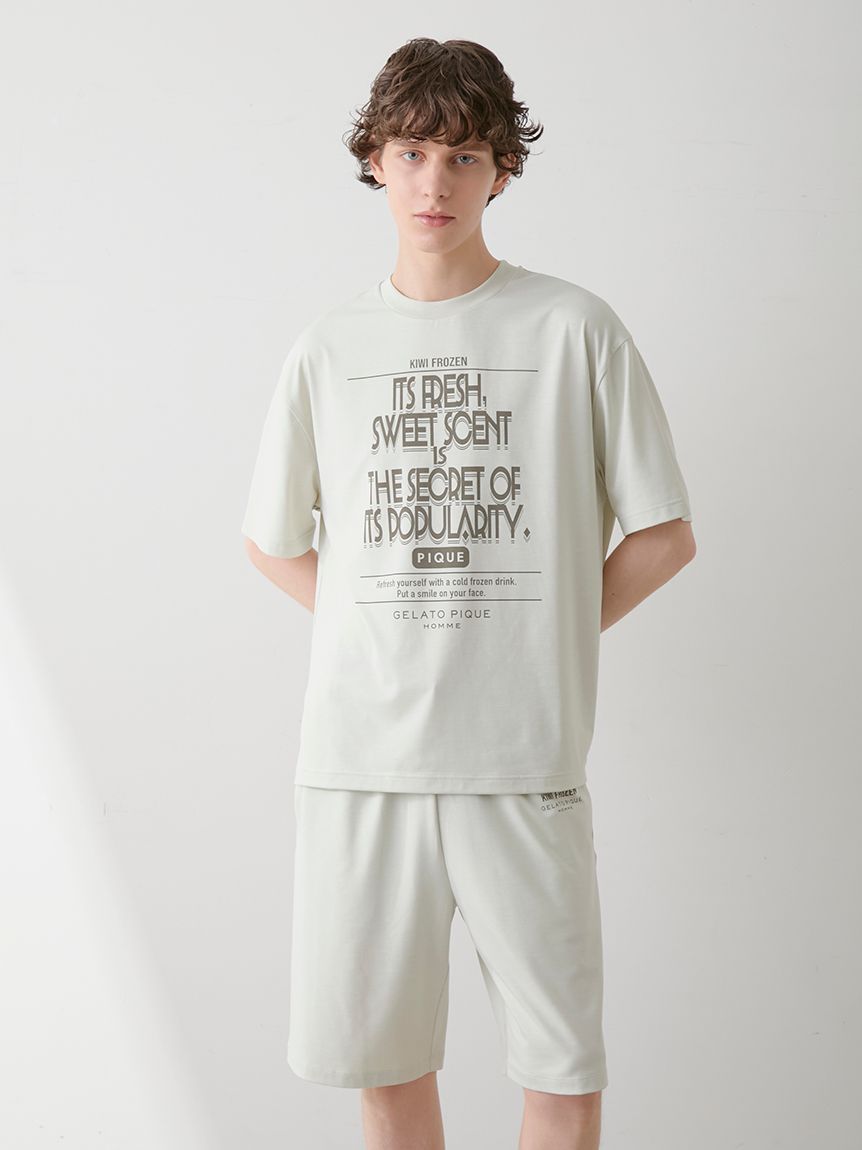 HOMME】【接触冷感】フローズンレーヨンロゴプリントTシャツ