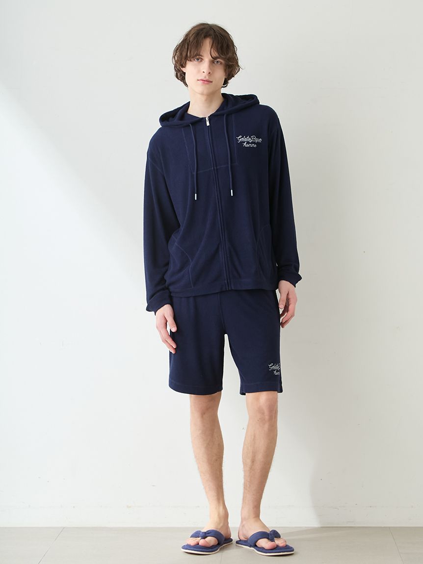 HOMME】【接触冷感】【UVカット】パイルワンポイントロゴ刺繍パーカ 