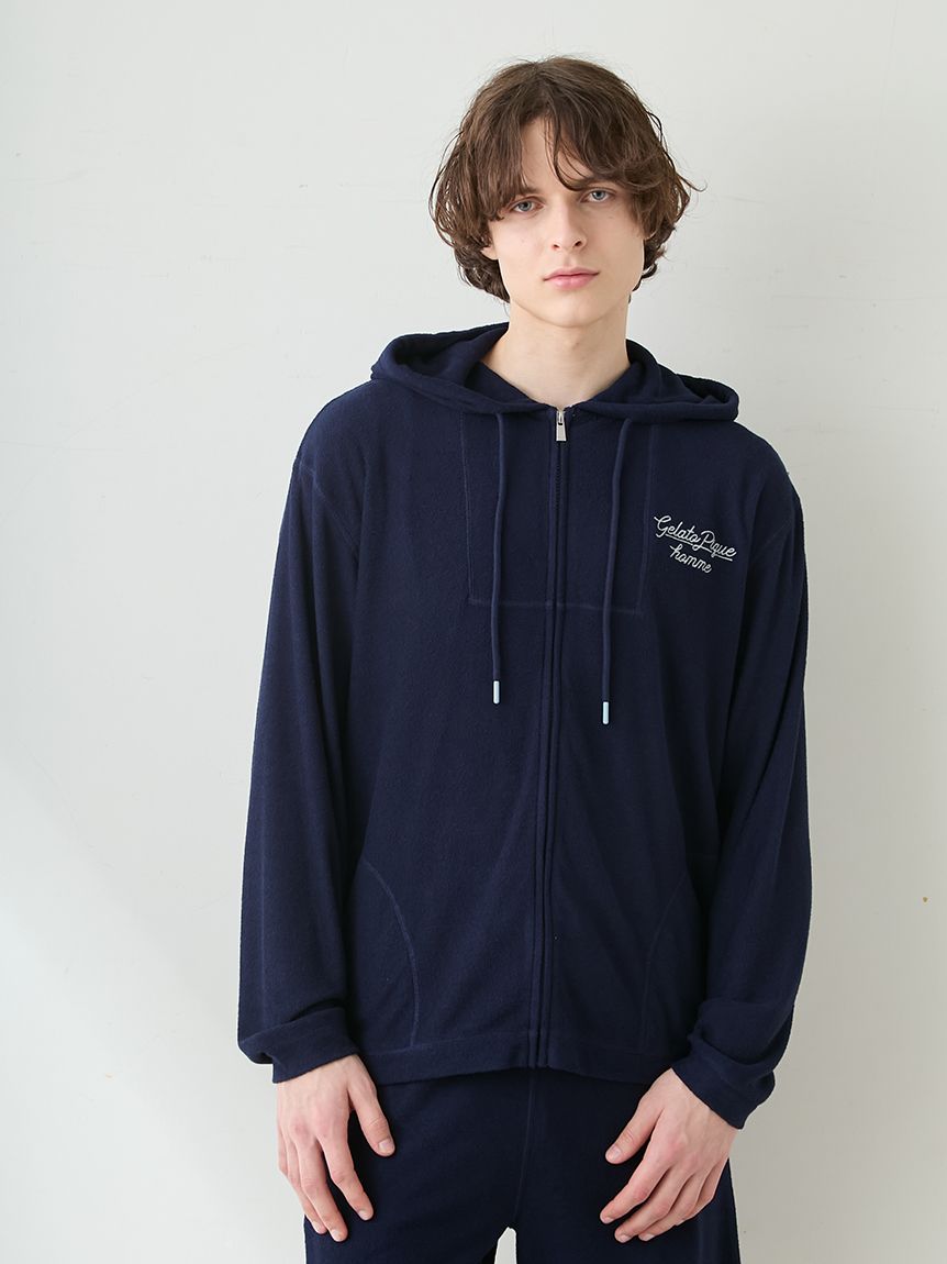 HOMME】【接触冷感】【UVカット】パイルワンポイントロゴ刺繍パーカ 