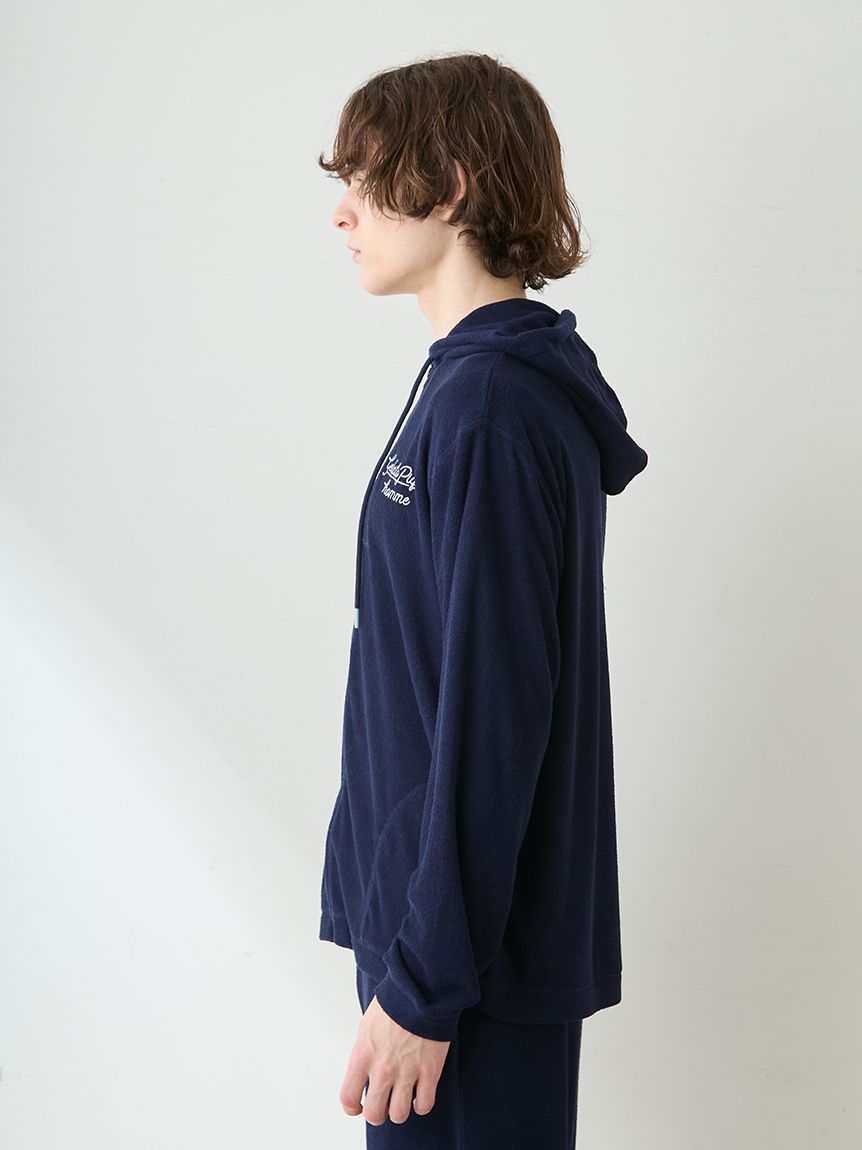 【新品未使用】GelatoPique ネイビー ジェラピケ　ルームウェア　セット HOMME】【接触冷感】【UVカット】パイルワンポイントロゴ刺繍パーカ
