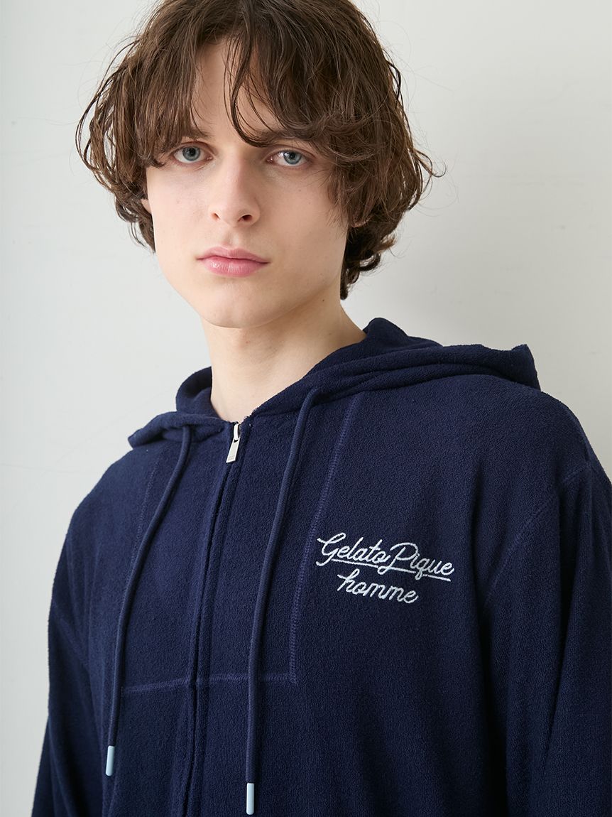 HOMME】【接触冷感】【UVカット】パイルワンポイントロゴ刺?パーカ