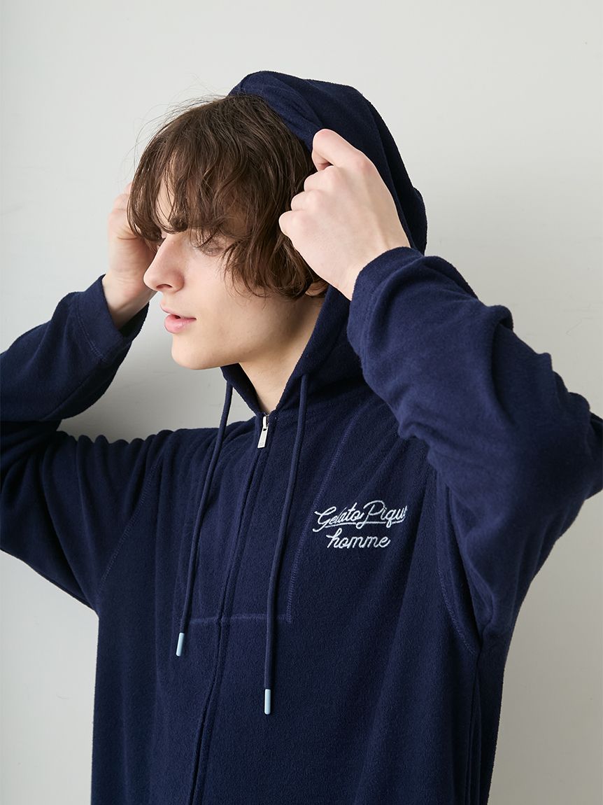 HOMME】【接触冷感】【UVカット】パイルワンポイントロゴ刺繍パーカ 