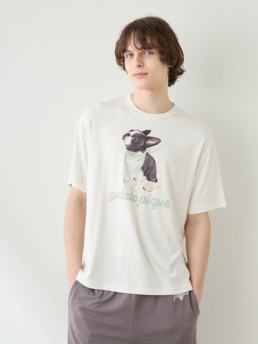 HOMME】【接触冷感】レーヨンボストンテリアワンポイントTシャツ