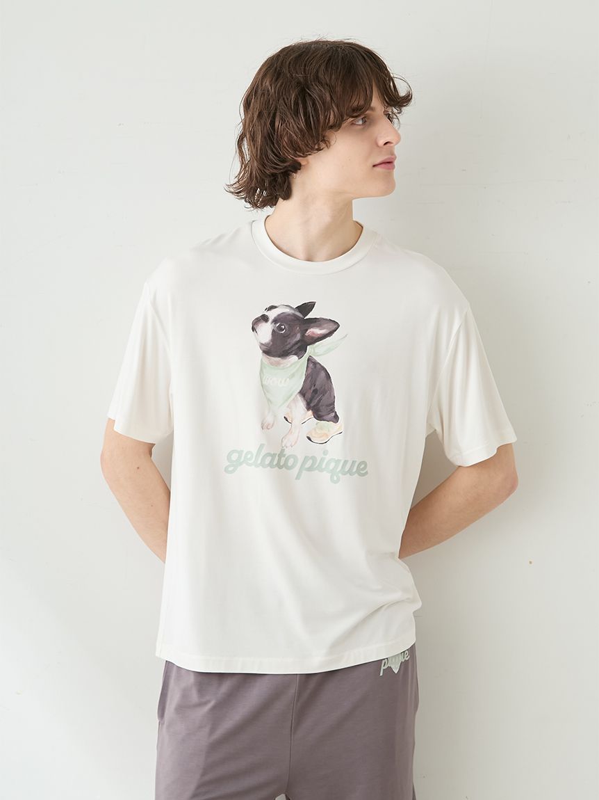 HOMME】【接触冷感】レーヨンボストンテリアワンポイントTシャツ