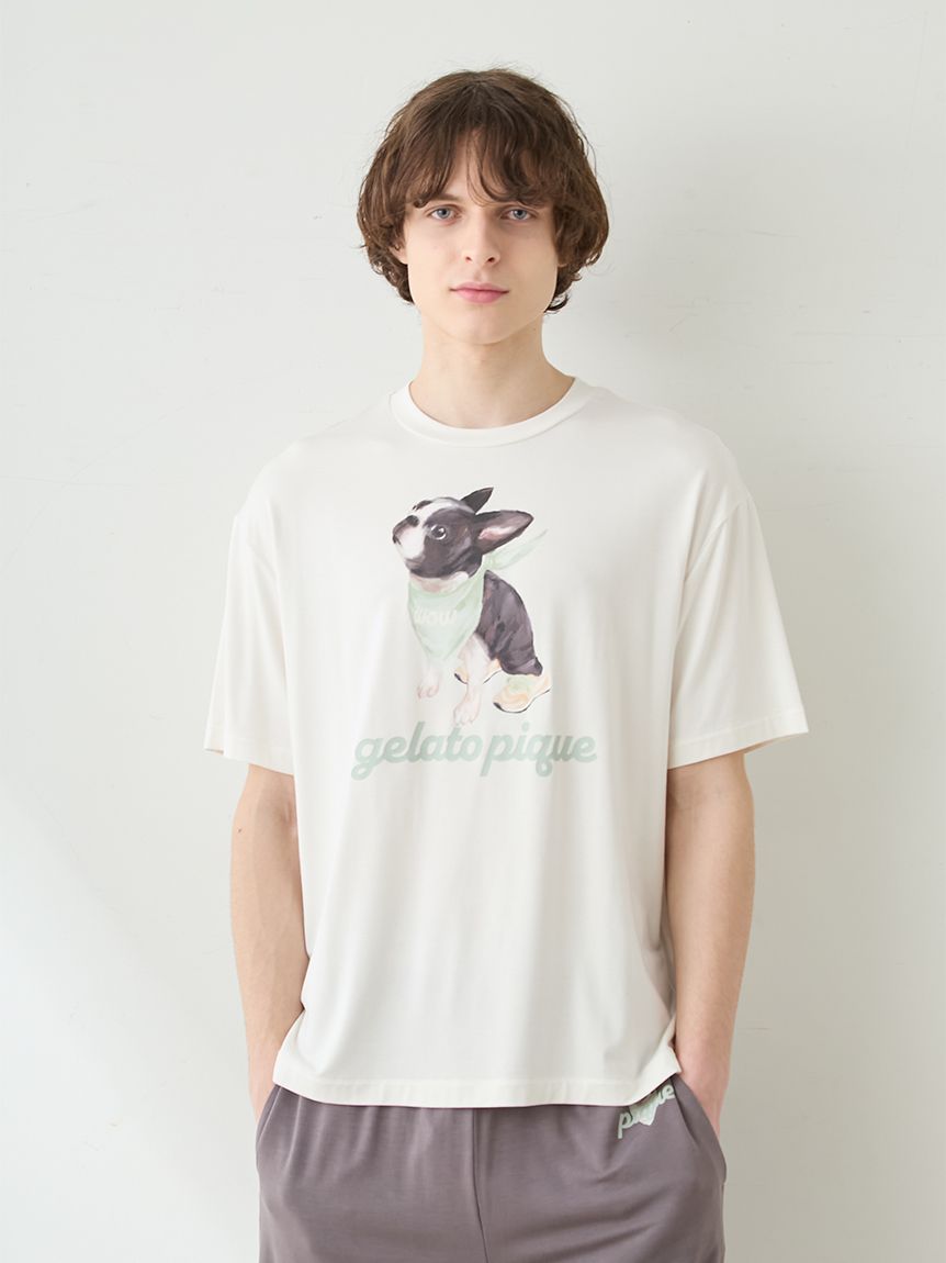 HOMME】【接触冷感】レーヨンボストンテリアワンポイントTシャツ