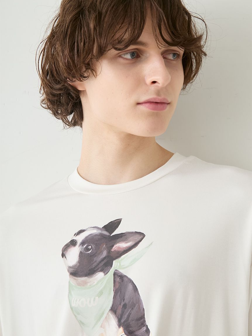 HOMME】【接触冷感】レーヨンボストンテリアワンポイントTシャツ