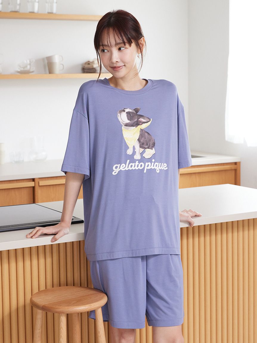 HOMME】【接触冷感】レーヨンボストンテリアワンポイントTシャツ