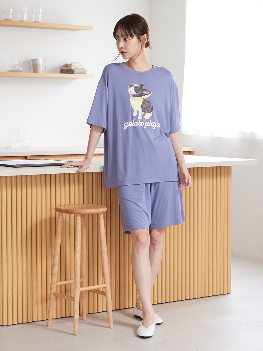 HOMME】【接触冷感】レーヨンボストンテリアワンポイントTシャツ